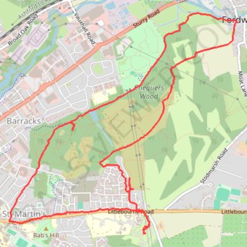 Walk around Canterbury area trail, distance, elevation, map, profile, GPS track
