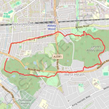 Lesnes Abbey Woods and Bostall Woods Loop trail, distance, elevation, map, profile, GPS track
