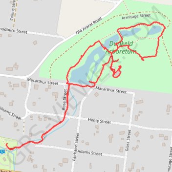 Caravan Park -> Dunkeld Arboretum trail, distance, elevation, map, profile, GPS track