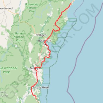 Dalmeny - Murramarang National Park - Meroo National Park - Dolphin Point (Ulladulla) trail, distance, elevation, map, profile, GPS track