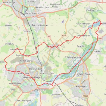 42 Km walk around Wellingborough trail, distance, elevation, map, profile, GPS track