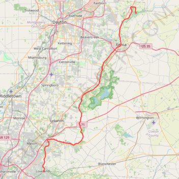 Little Miami Scenic Trail: Yellow Springs to Loveland trail, distance, elevation, map, profile, GPS track