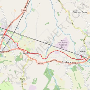 Leeds-Liverpool Canal, Parbold to Burscough Bridge trail, distance, elevation, map, profile, GPS track