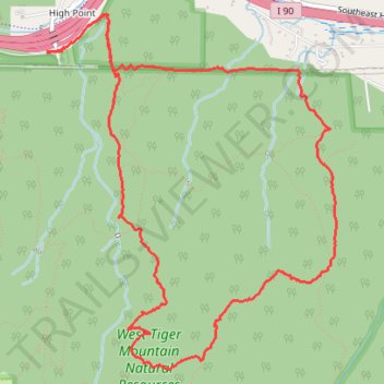 Loop hike from High Point Trailhead via Preston Trail Tiger Mountain Trail and High Point Trail trail, distance, elevation, map, profile, GPS track