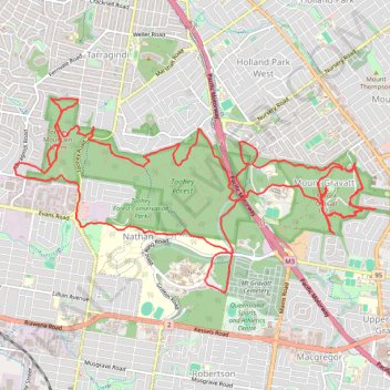 Mount Gravatt and Toohey Foret Loop trail, distance, elevation, map, profile, GPS track