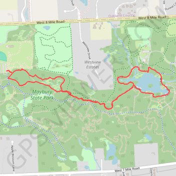 Maybury Hiking Loop Trail in Maybury State Park trail, distance, elevation, map, profile, GPS track