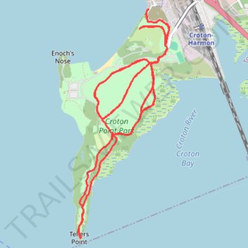 Trace of trails at Croton Point Park trail, distance, elevation, map, profile, GPS track