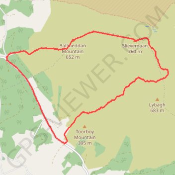 Ballineddan Mountain and Slievemaan Loop trail, distance, elevation, map, profile, GPS track