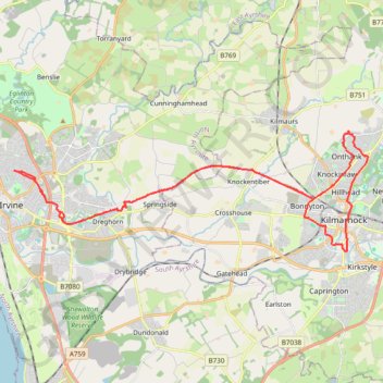 Irvine, Scotland to Kilmarnock and back trail, distance, elevation, map, profile, GPS track