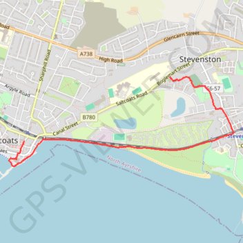 Saltcoats, Scotland to Stevenston trail, distance, elevation, map, profile, GPS track