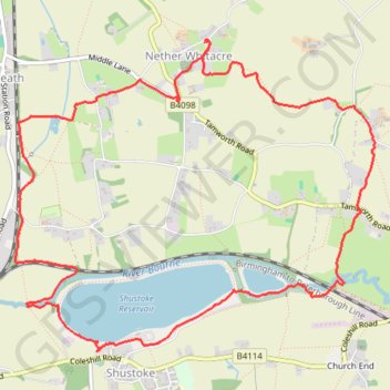 Shustoke Circular walk trail, distance, elevation, map, profile, GPS track