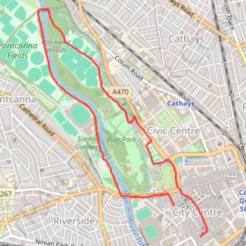 Bute Park Loop trail, distance, elevation, map, profile, GPS track