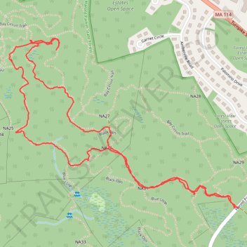 Loop hike in Harold Parker State Forest trail, distance, elevation, map, profile, GPS track