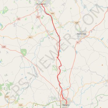 Portadown to Newry by the Newry Canal Towpath trail, distance, elevation, map, profile, GPS track