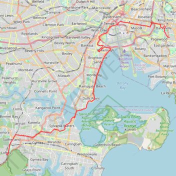 Bicycle ride from Maroubra to Loftus trail, distance, elevation, map, profile, GPS track