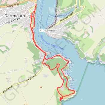 From Kingswear to Dartmouth trail, distance, elevation, map, profile, GPS track