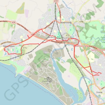 Irvine, Scotland to Stevenston and back trail, distance, elevation, map, profile, GPS track