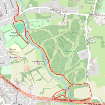 Harold Wood Park - Pages Wood trail, distance, elevation, map, profile, GPS track