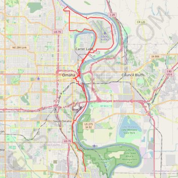 Bellevue Omaha Cycling trail, distance, elevation, map, profile, GPS track