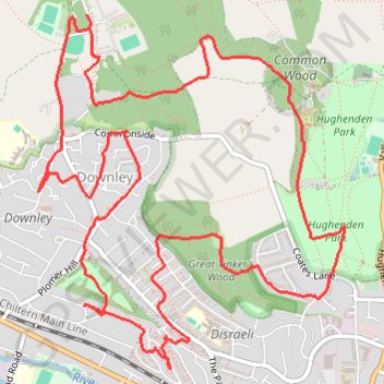 Run around Downley, Disraeli and Hughenden trail, distance, elevation, map, profile, GPS track