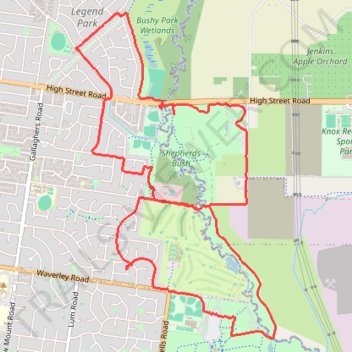 Nortons Park and Dandenong Valley Parklands loop trail, distance, elevation, map, profile, GPS track
