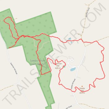 Sanbornton Town Forest, Eastman Hill and Steele Hill Loop trail, distance, elevation, map, profile, GPS track