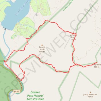 Goshen Pass Hiking via Jump Rock and Viewing Rock trail, distance, elevation, map, profile, GPS track