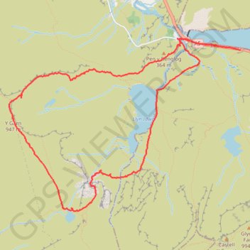 Llyn Ogwyn, Devil's Kitchen and Y Garn circuit trail, distance, elevation, map, profile, GPS track