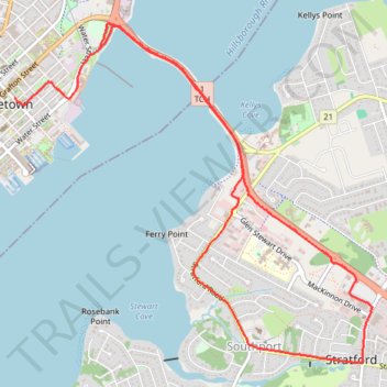 Charlottetown to Stratford on bicycle trail, distance, elevation, map, profile, GPS track