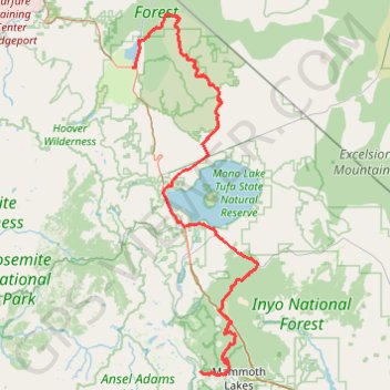 Mammoth to Bridgeport trail, distance, elevation, map, profile, GPS track