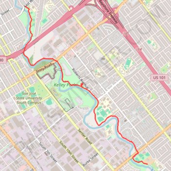 Coyote Creek Trail between Tully Road and William Street trail, distance, elevation, map, profile, GPS track