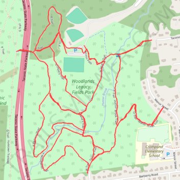 Woodlands Legacy Field Park trails trail, distance, elevation, map, profile, GPS track