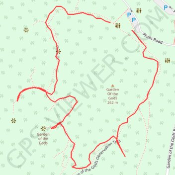 Garden of the Gods Observation Loop Trail in Garden of the Gods Wilderness trail, distance, elevation, map, profile, GPS track