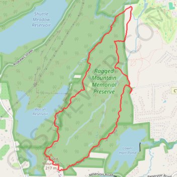 Ragged Mountain Loop via Blue/Red Trail and Metacomet Trail in Ragged Mountain Memorial Preserve trail, distance, elevation, map, profile, GPS track
