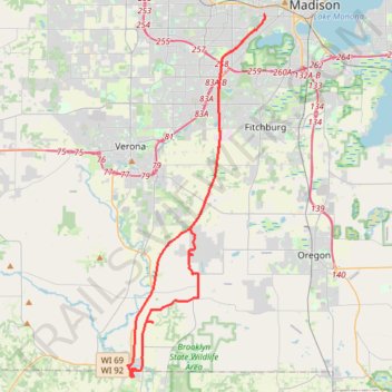 Belleville via Southwest Bike Path and Badger State Trail trail, distance, elevation, map, profile, GPS track