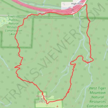 Tiger Mountain loop hike trail, distance, elevation, map, profile, GPS track